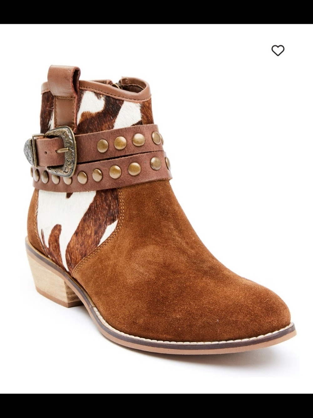 Shyanne Brown Cowhide Suede Studded Ankle Bootie